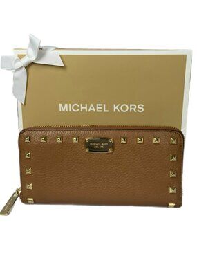 Michael Kors Jet Set Studded Zip Around Continental Wallet Acorn w/ GIFT BOX MK
